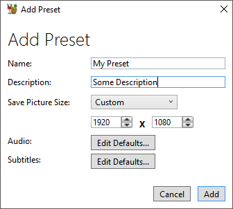 handbrake custom presets