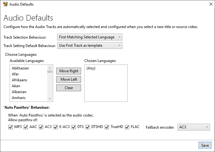 HandBrake Documentation Audio and Subtitle Defaults