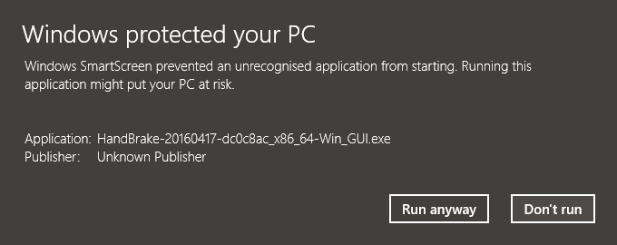 Windows SmartScreen - Run Anyway