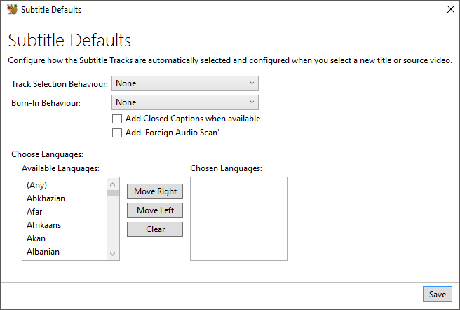 HandBrake Documentation Audio and Subtitle Defaults